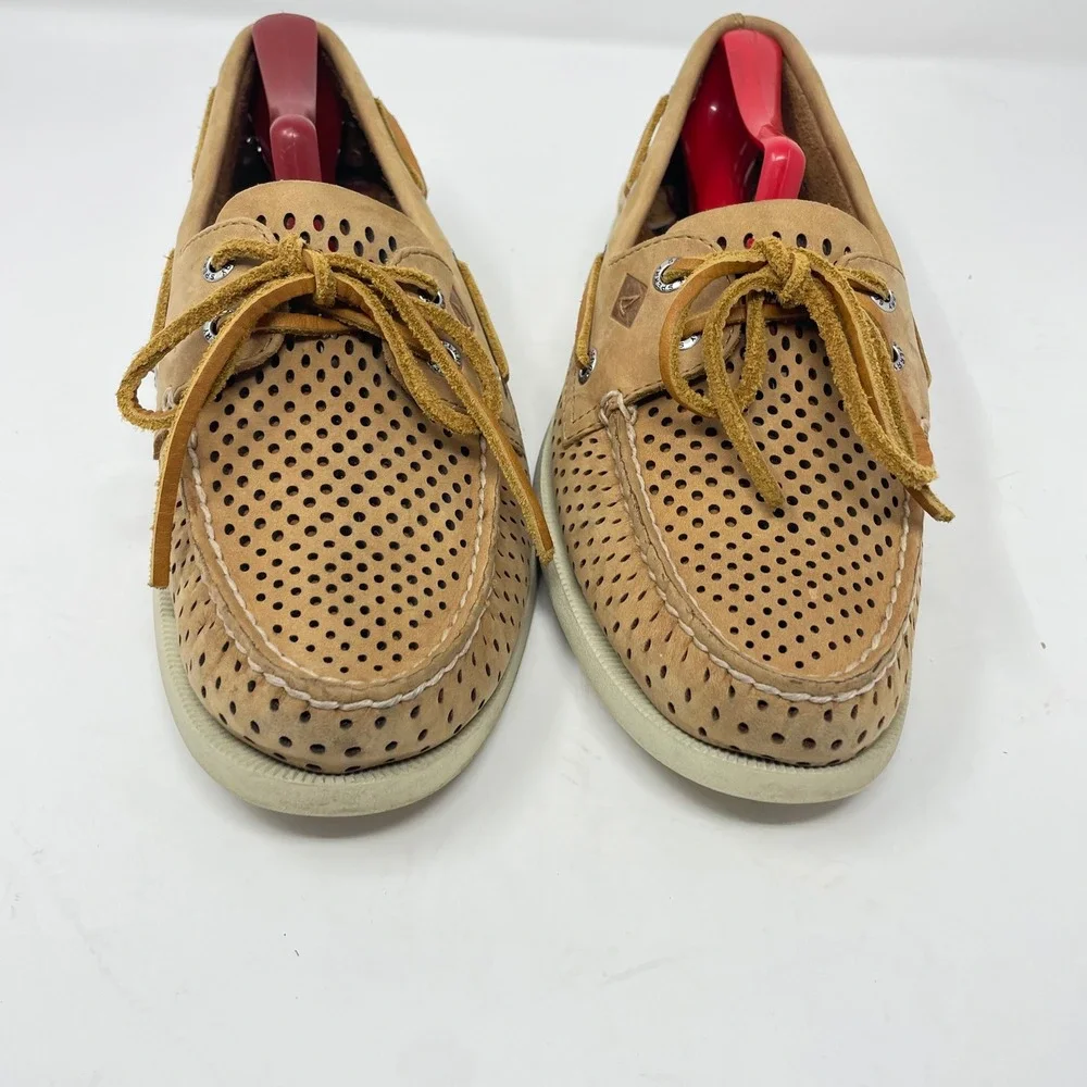 Sperry Top-Sider Mens 7M Authentic Original Tan Perforated Leather Boat Shoes
